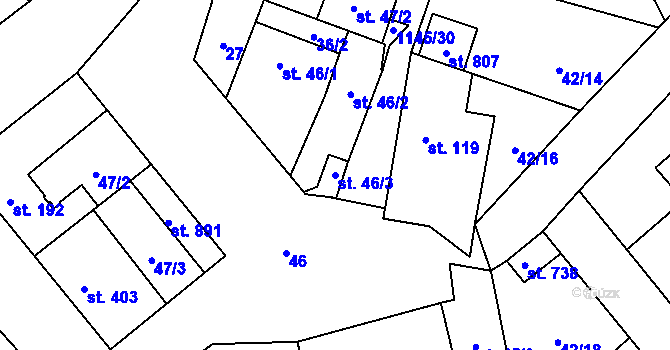 Parcela st. 46/3 v KÚ Kamenné Žehrovice, Katastrální mapa