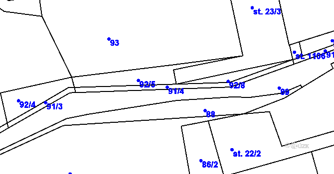 Parcela st. 91/4 v KÚ Kamenné Žehrovice, Katastrální mapa