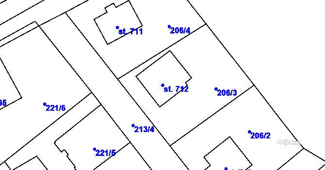 Parcela st. 712 v KÚ Kamenné Žehrovice, Katastrální mapa