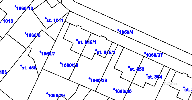 Parcela st. 846/1 v KÚ Kamenné Žehrovice, Katastrální mapa