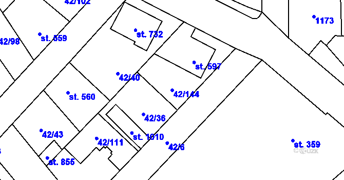 Parcela st. 42/144 v KÚ Kamenné Žehrovice, Katastrální mapa