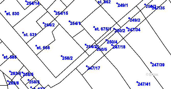 Parcela st. 254/21 v KÚ Kamenné Žehrovice, Katastrální mapa