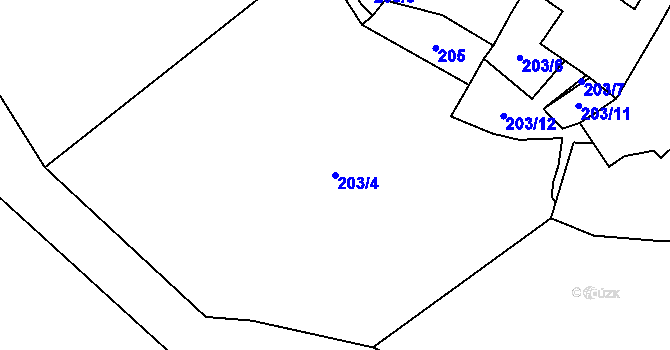 Parcela st. 203/4 v KÚ Kamenný Malíkov, Katastrální mapa