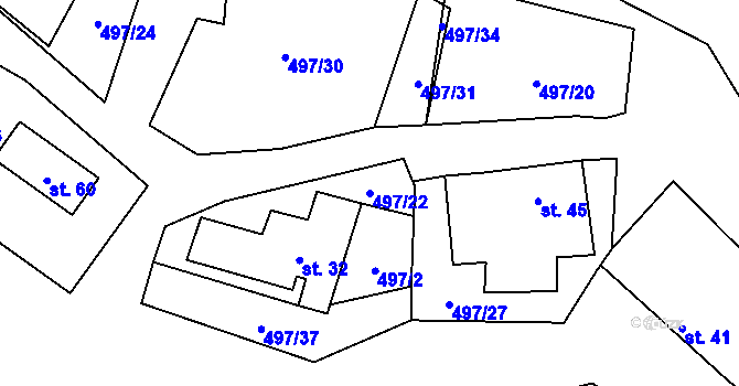 Parcela st. 497/22 v KÚ Kamenný Malíkov, Katastrální mapa
