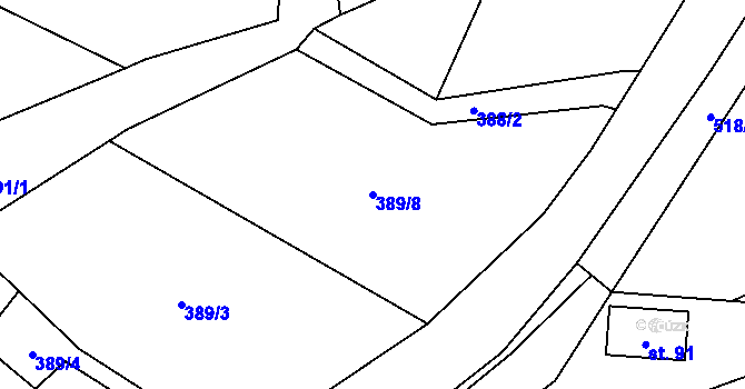 Parcela st. 389/8 v KÚ Kamenný Malíkov, Katastrální mapa