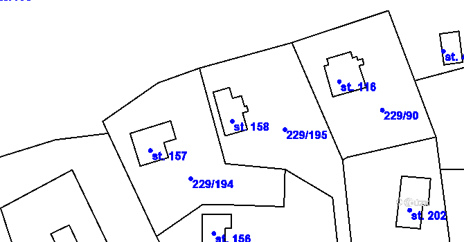 Parcela st. 158 v KÚ Hostěradice, Katastrální mapa