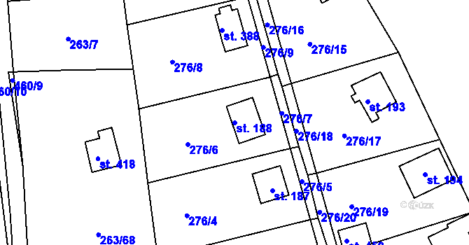 Parcela st. 188 v KÚ Hostěradice, Katastrální mapa