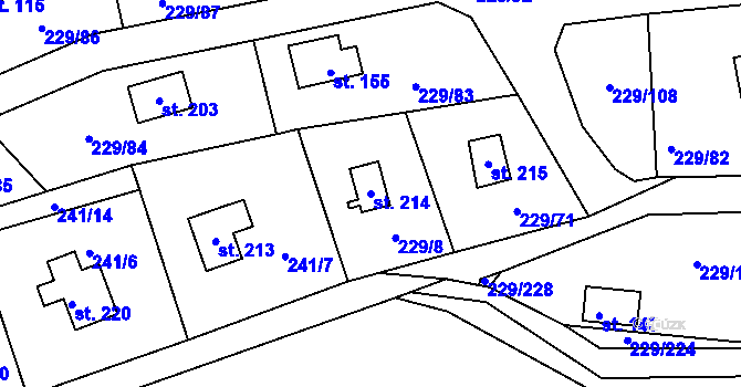 Parcela st. 214 v KÚ Hostěradice, Katastrální mapa