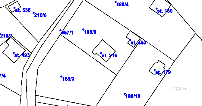 Parcela st. 216 v KÚ Hostěradice, Katastrální mapa