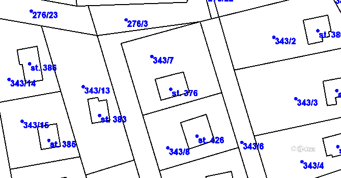 Parcela st. 376 v KÚ Hostěradice, Katastrální mapa