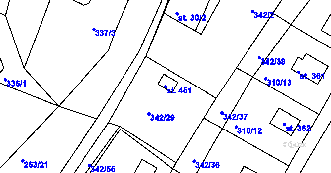 Parcela st. 451 v KÚ Hostěradice, Katastrální mapa