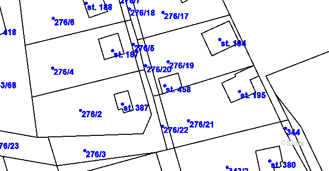 Parcela st. 458 v KÚ Hostěradice, Katastrální mapa