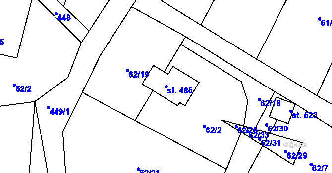 Parcela st. 485 v KÚ Hostěradice, Katastrální mapa