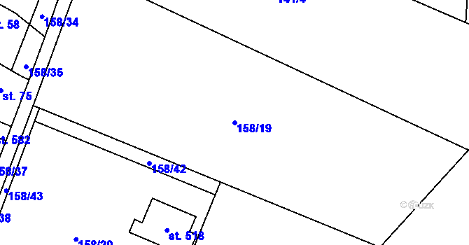 Parcela st. 158/19 v KÚ Hostěradice, Katastrální mapa
