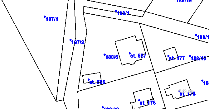 Parcela st. 188/6 v KÚ Hostěradice, Katastrální mapa