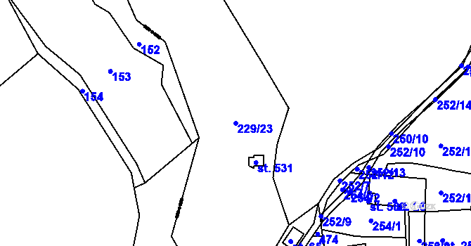 Parcela st. 229/23 v KÚ Hostěradice, Katastrální mapa
