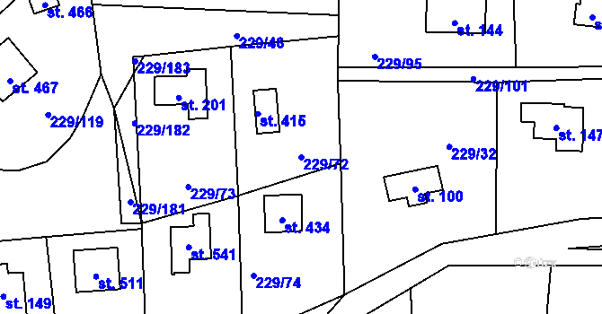 Parcela st. 229/72 v KÚ Hostěradice, Katastrální mapa