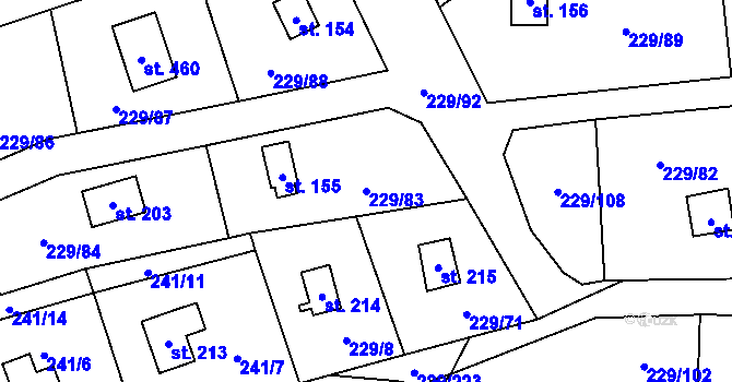 Parcela st. 229/83 v KÚ Hostěradice, Katastrální mapa