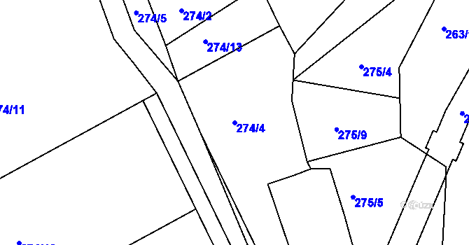 Parcela st. 274/4 v KÚ Hostěradice, Katastrální mapa