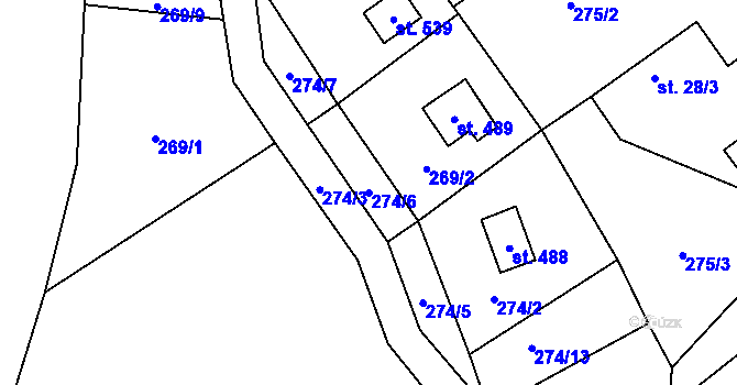Parcela st. 274/6 v KÚ Hostěradice, Katastrální mapa