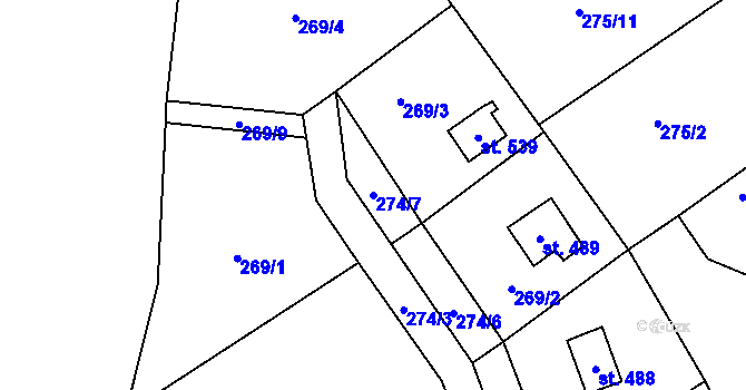 Parcela st. 274/7 v KÚ Hostěradice, Katastrální mapa