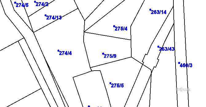 Parcela st. 275/9 v KÚ Hostěradice, Katastrální mapa