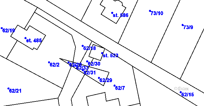 Parcela st. 523 v KÚ Hostěradice, Katastrální mapa
