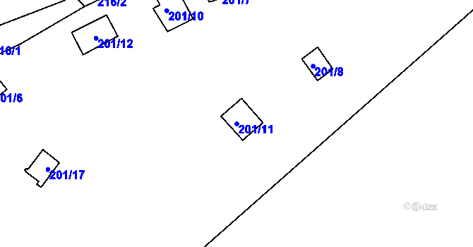 Parcela st. 201/11 v KÚ Hostěradice, Katastrální mapa