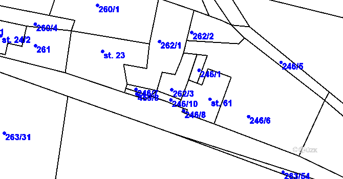 Parcela st. 262/3 v KÚ Hostěradice, Katastrální mapa