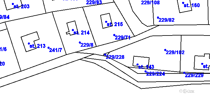 Parcela st. 229/228 v KÚ Hostěradice, Katastrální mapa
