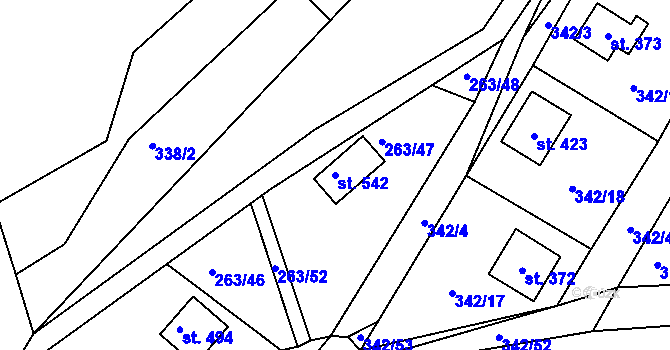 Parcela st. 542 v KÚ Hostěradice, Katastrální mapa