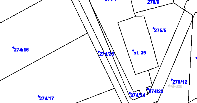Parcela st. 274/23 v KÚ Hostěradice, Katastrální mapa