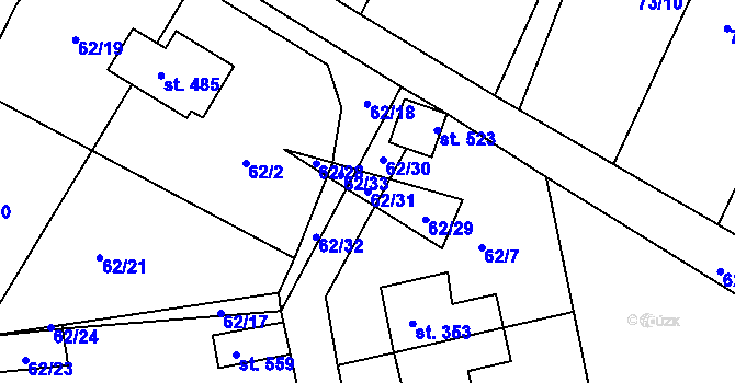 Parcela st. 62/31 v KÚ Hostěradice, Katastrální mapa