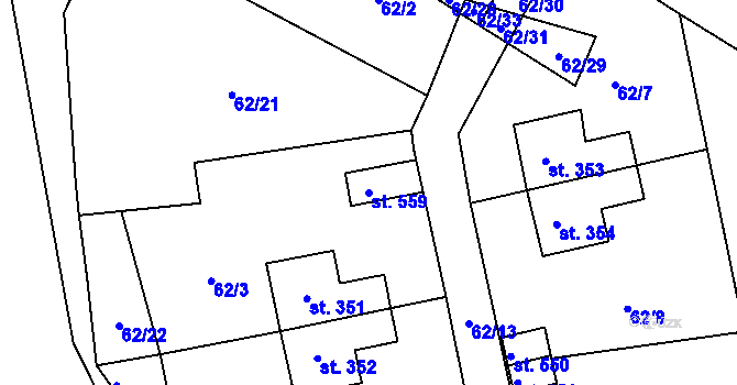 Parcela st. 559 v KÚ Hostěradice, Katastrální mapa