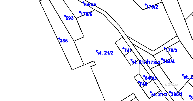 Parcela st. 21/2 v KÚ Kamenný Přívoz, Katastrální mapa