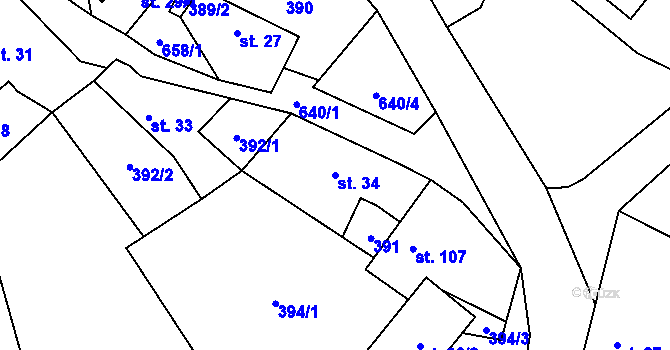 Parcela st. 34 v KÚ Kamenný Přívoz, Katastrální mapa