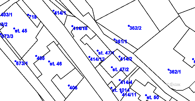 Parcela st. 47/1 v KÚ Kamenný Přívoz, Katastrální mapa