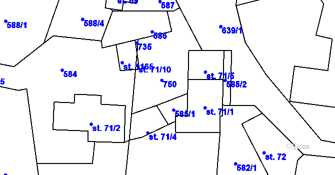 Parcela st. 71/3 v KÚ Kamenný Přívoz, Katastrální mapa