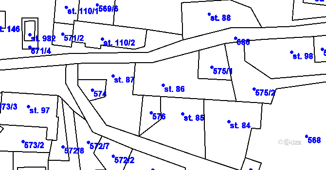 Parcela st. 86 v KÚ Kamenný Přívoz, Katastrální mapa