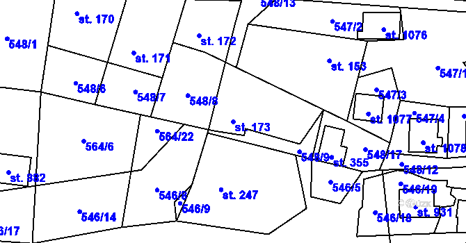 Parcela st. 173 v KÚ Kamenný Přívoz, Katastrální mapa