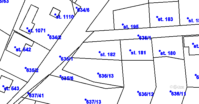 Parcela st. 182 v KÚ Kamenný Přívoz, Katastrální mapa