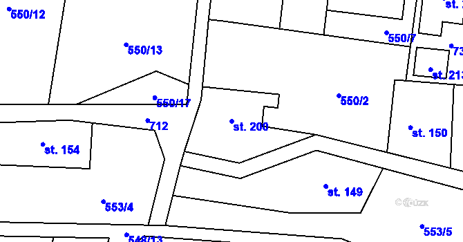 Parcela st. 200 v KÚ Kamenný Přívoz, Katastrální mapa