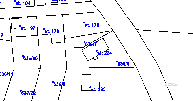 Parcela st. 224 v KÚ Kamenný Přívoz, Katastrální mapa