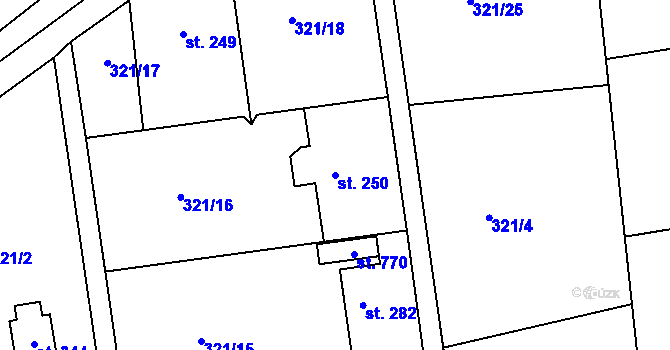 Parcela st. 250 v KÚ Kamenný Přívoz, Katastrální mapa
