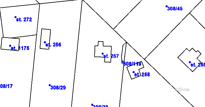 Parcela st. 257 v KÚ Kamenný Přívoz, Katastrální mapa