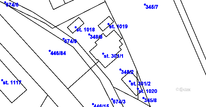 Parcela st. 301/1 v KÚ Kamenný Přívoz, Katastrální mapa