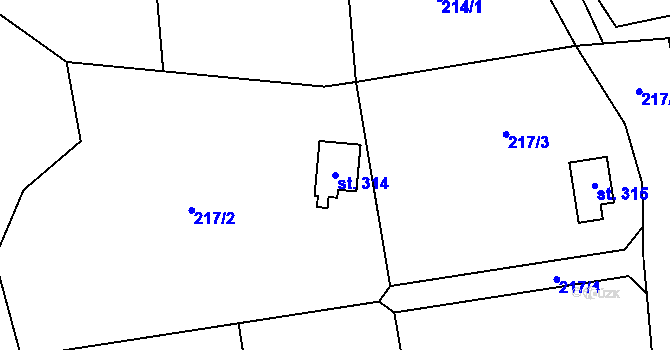 Parcela st. 314 v KÚ Kamenný Přívoz, Katastrální mapa