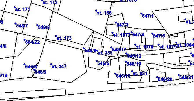 Parcela st. 355 v KÚ Kamenný Přívoz, Katastrální mapa