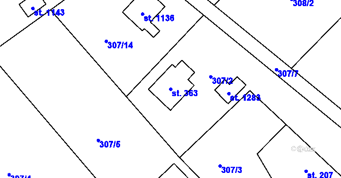 Parcela st. 363 v KÚ Kamenný Přívoz, Katastrální mapa