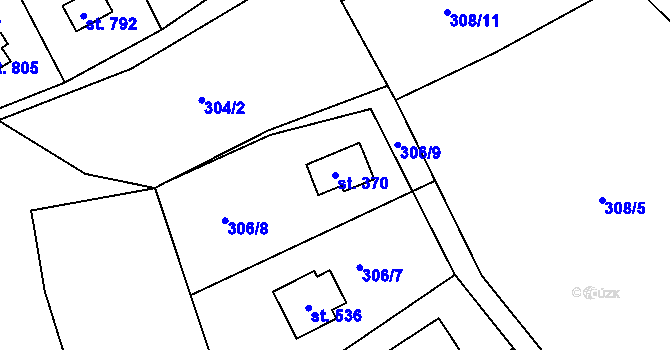 Parcela st. 370 v KÚ Kamenný Přívoz, Katastrální mapa